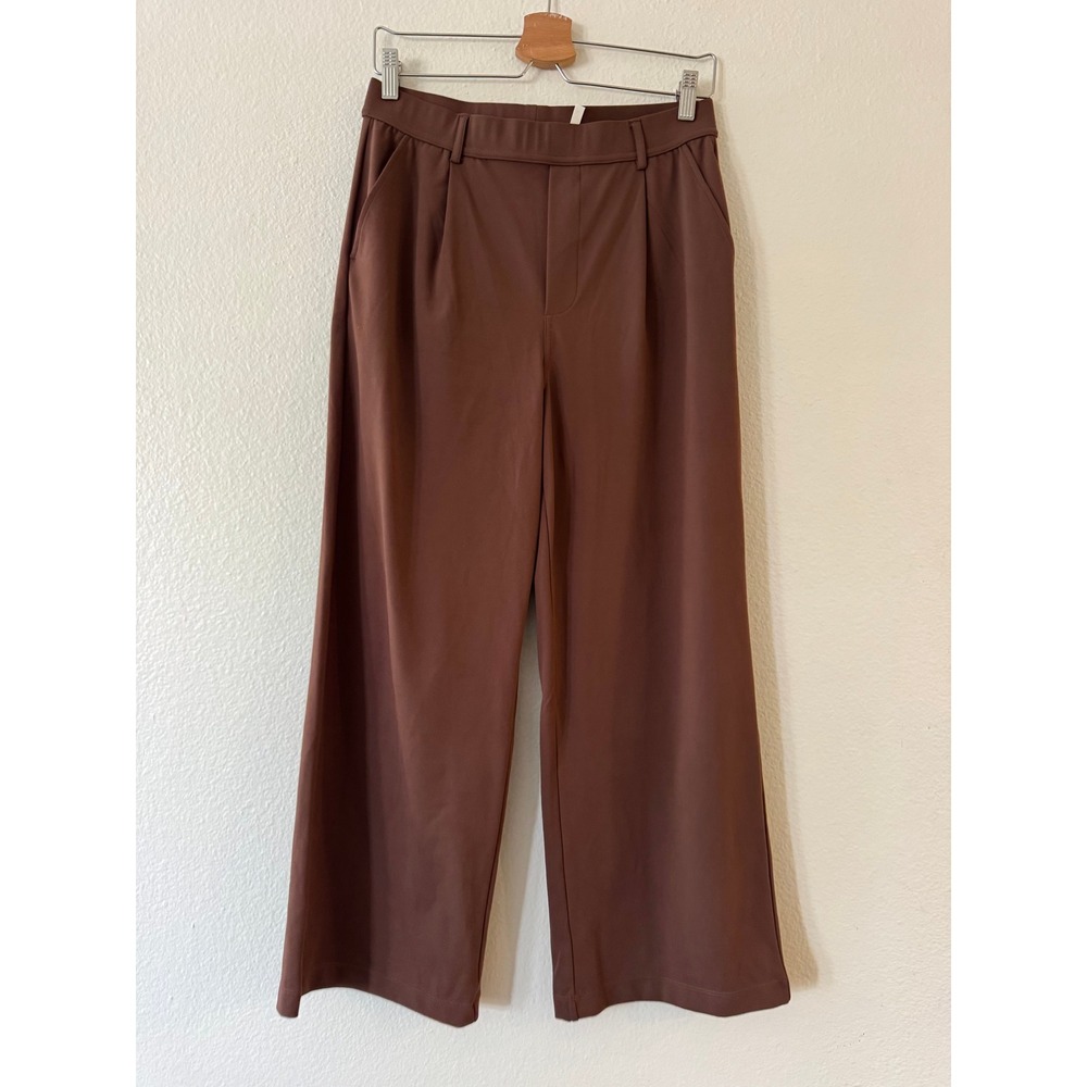 Halara Wide Leg Dress Pants High Waisted Pleated Medium Petite Brown NWT Office